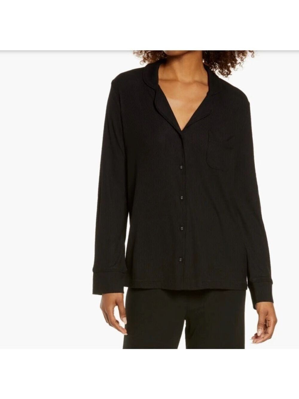 Skims Soft Lounge Ribbed Black Button-Up Long Sleeve Shirt Size XL